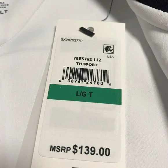 Tommy Hilfiger Mens Full Zip Mock Neck Sweater Size L Tall White Navy Stretch Zip Up